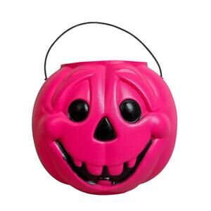 Vintage Pink General Foam Plastic Blow Mold Pumpkin Halloween Candy Bucket Pail